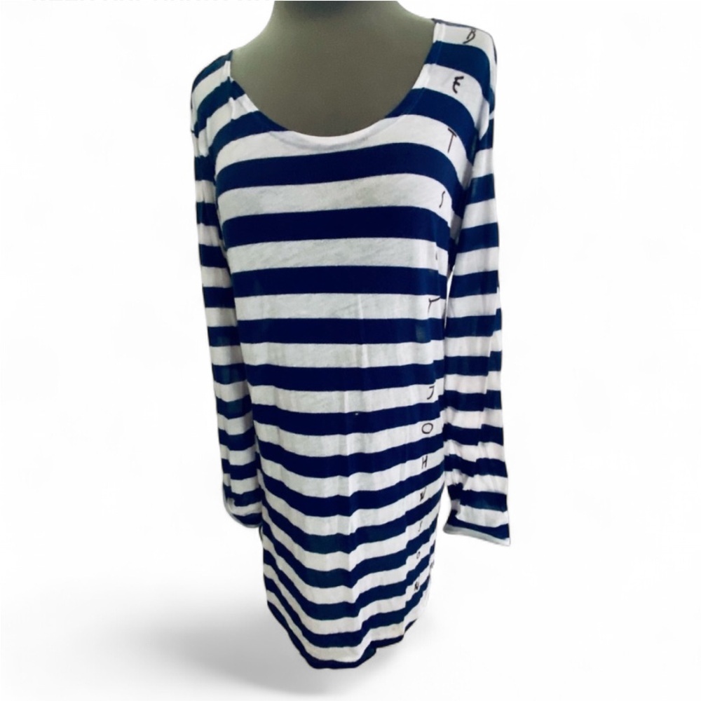 VINTAGE Y2K BETSEY JOHNSON NAUTICAL BLUE WHITE STRIPE LONG SLEEVE TUNIC ONE SIZE